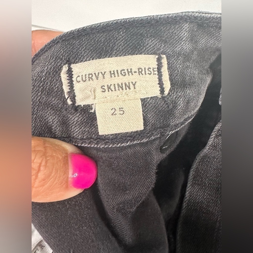 Madewell Curvy High-Rise Skinny Jeans Black Sea Distressed Raw Hem Size 25 - Picture 12 of 15